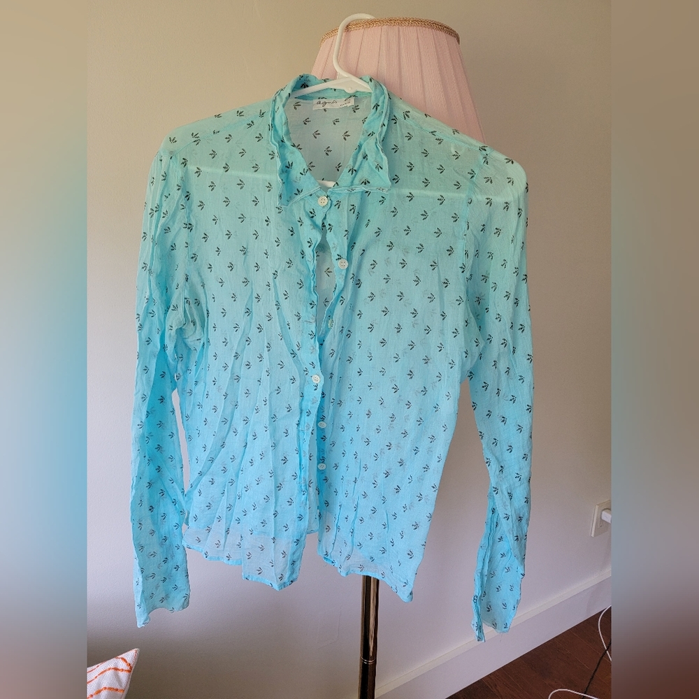 Vintage Agnes b sea blue printed botton down shirt size XS